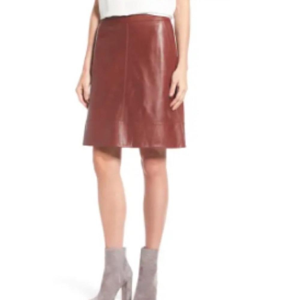 Halogen Brown A-Line Leather Skirt, Size 6